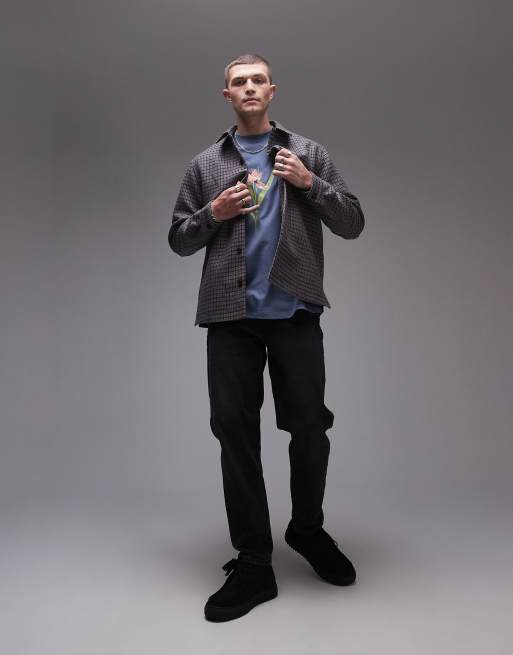 Topman - Overshirt met lange mouwen en ruiten in bruin