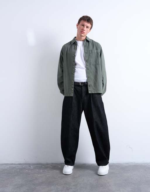 Topman - Overshirt met lange mouwen in kaki met wassing, 3 van 5
