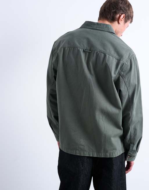 Topman - Overshirt met lange mouwen in kaki met wassing, 4 van 5