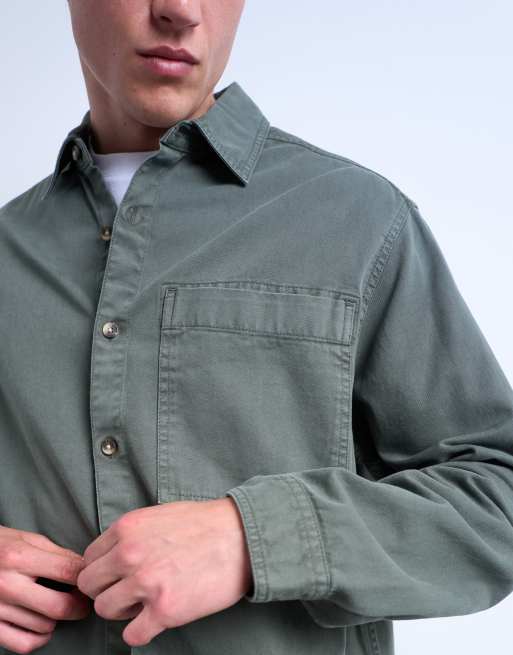 Topman - Overshirt met lange mouwen in kaki met wassing, 5 van 5