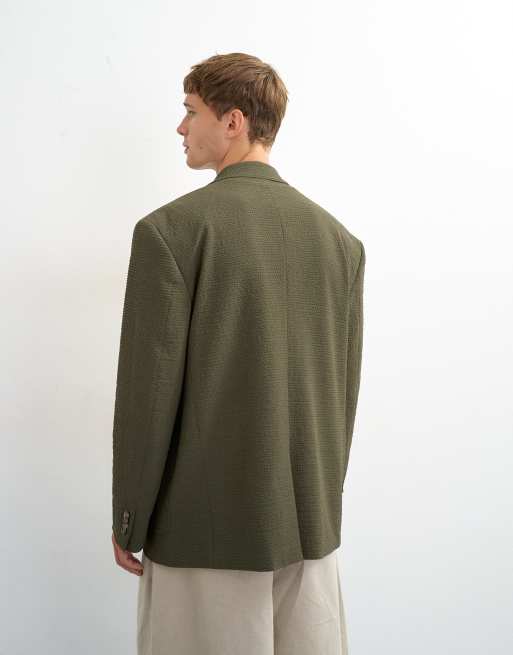 Topman Oversize-Blazer aus Seersucker in Khaki, 3 von 5