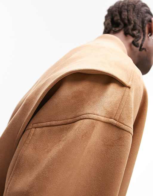 Topman – Oversize-Bomberjacke aus Wildlederimitat in Hellbraun, 2 von 4
