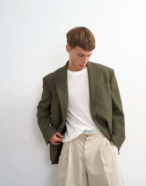 Topman oversize deconstructed marynarka z seersuckeru w kolorze khaki, 5 z 5