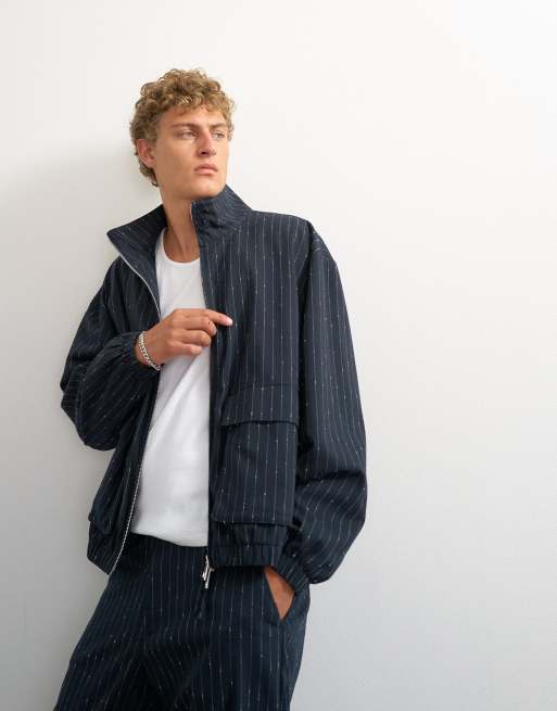 Topman – Granatowy elegancki zestaw z dzianiny boucle w prążki, 2 z 3