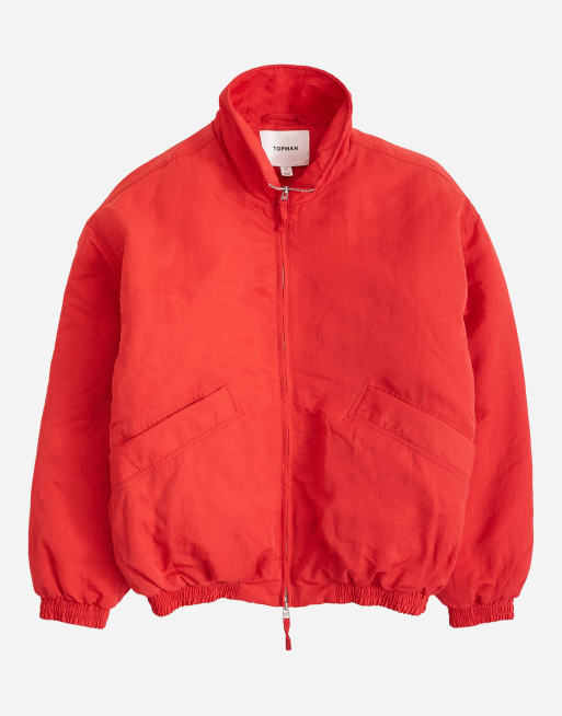 Topman Oversize-Fit Bomberjacke aus Twill-Nylon mit Stehkragen in Rot, 6 von 7