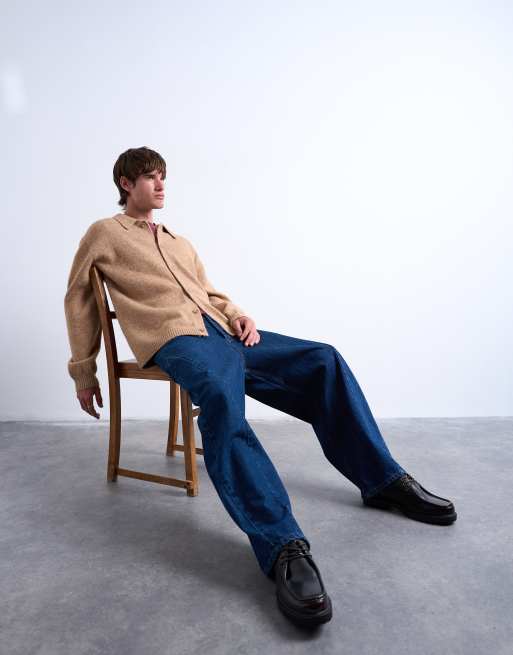 Topman oversize fit button through cardigan in stone, 3 of 5