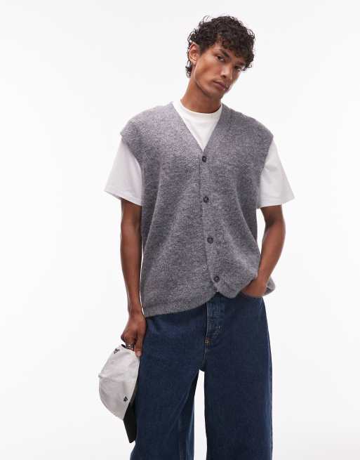 Topman oversize fit button through vest in charcoal