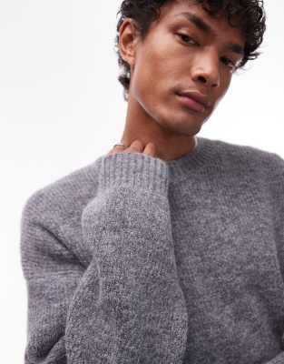 Topman Oversize Fit Crew Sweater In Gray