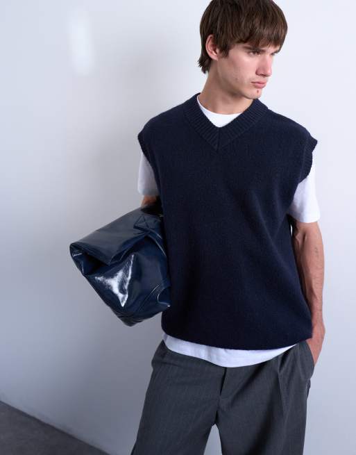 Topman oversize fit deep v neck vest in navy
