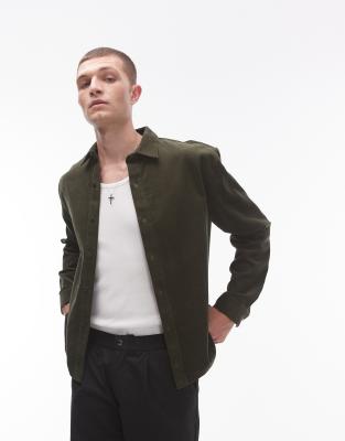 Topman – Oversize-Hemd aus feinem Cord in Khaki - view 1