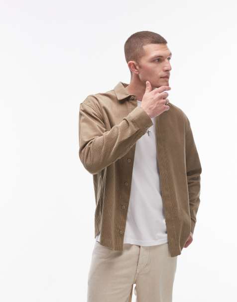 Topman – Oversize-Hemd in Steinbeige aus feinem Cord - view 1
