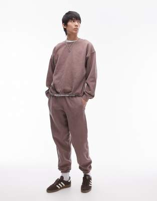 Topman – Oversize-Jogginghose in rotbrauner Vintage-Waschung