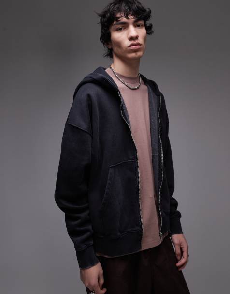 Topman – Oversize-Kapuzenjacke aus hochwertigem, schwerem Material in verwaschener schwarzer Acid-Waschung - view 1