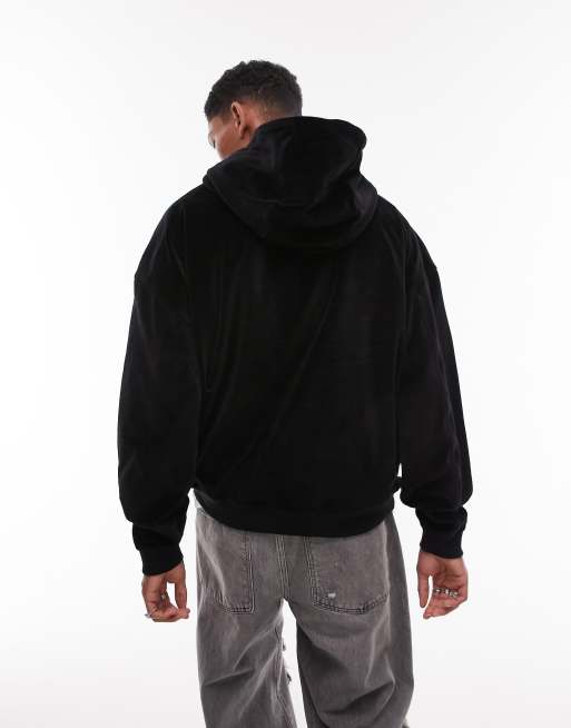 Black velour hoodie mens online