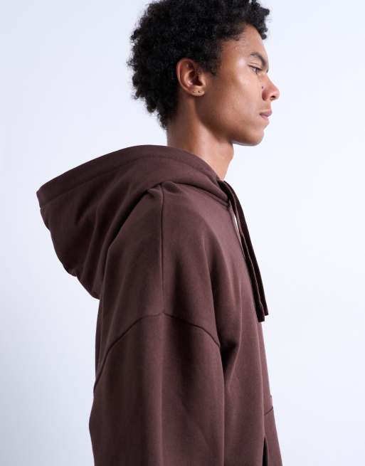Topman – Oversize-Kapuzenpullover in Braun aus schwerem Stoff, 3 von 5