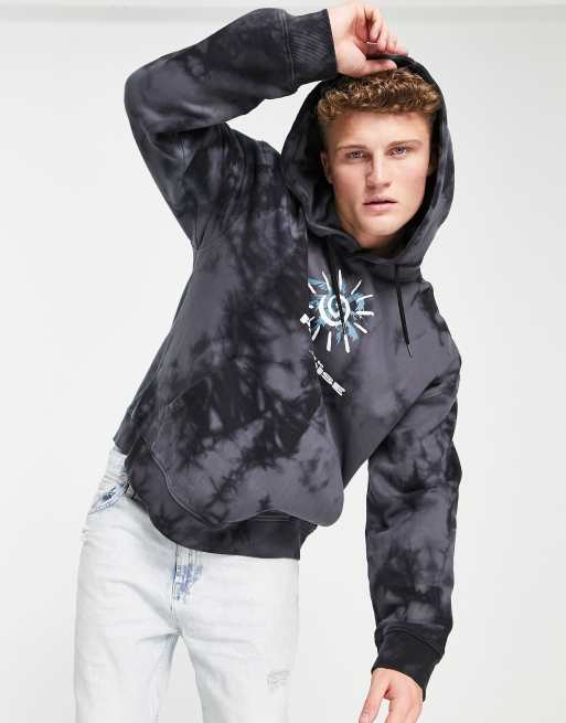 Topman – Oversize-Kapuzenpullover in verwaschenem Anthrazit mit „Welcome to Paradise“-Print