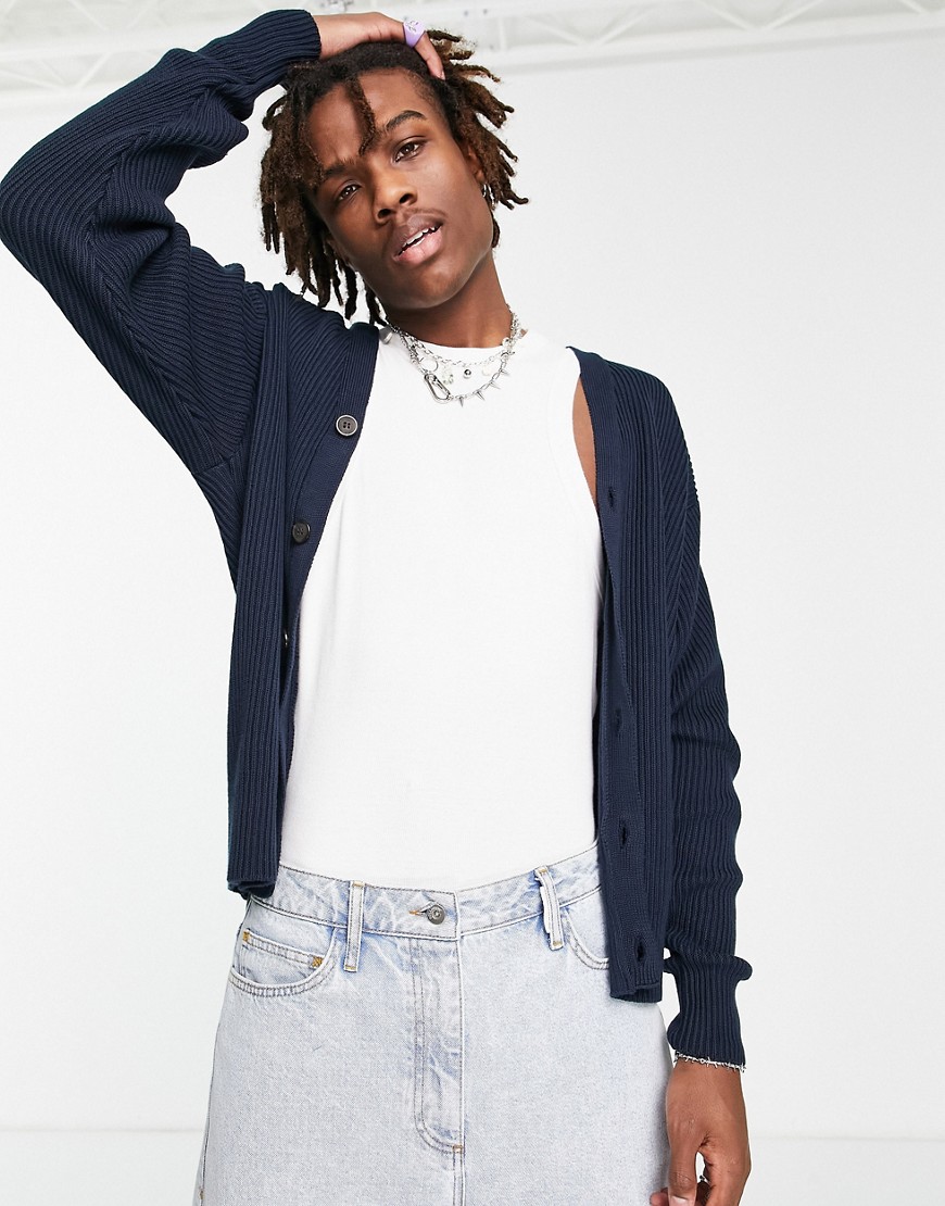 Topman oversize knitted cardigan in navy
