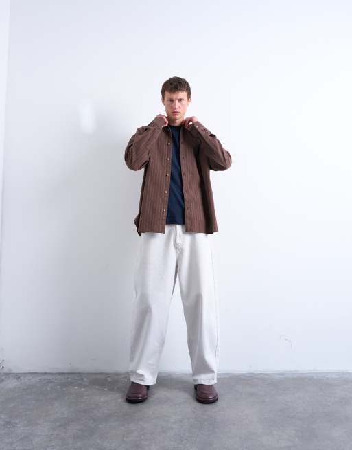 Topman – Oversize-Oxford-Hemd in verwaschenem Braun mit Streifen, 2 von 5