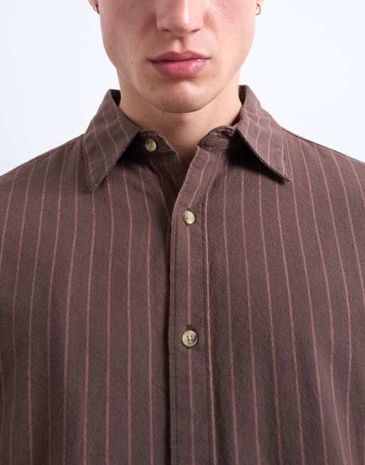 Topman – Oversize-Oxford-Hemd in verwaschenem Braun mit Streifen, 3 von 5