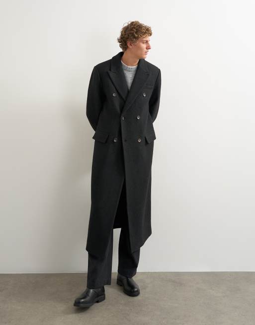 Topman Oversize-Passform Wollmix-Bouclé-Mantel mit zweireihigem Verschluss in Schwarz, 4 von 5