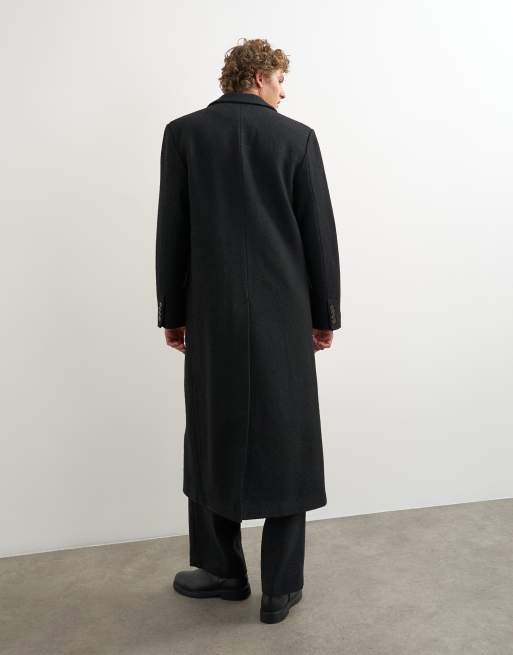 Topman Oversize-Passform Wollmix-Bouclé-Mantel mit zweireihigem Verschluss in Schwarz, 5 von 5