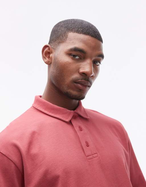 Topman – Oversize-Polohemd in verwaschenem Rot