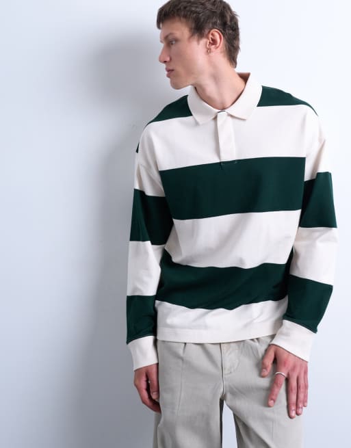 Topman – Oversize-Polohemd mit Rugby-Streifen in Dunkelgrün, 4 von 5