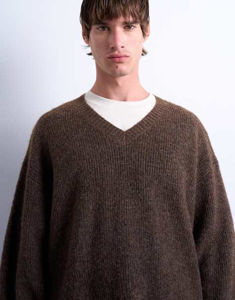 Topman – Oversize-Pullover in Braun mit V-Ausschnitt - view 1