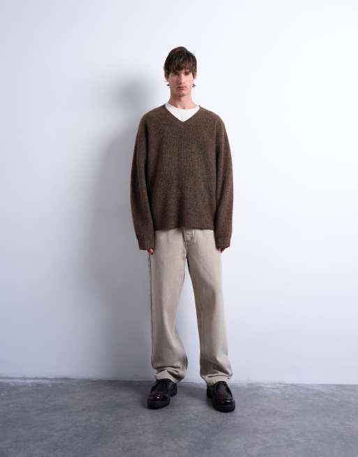 Topman – Oversize-Pullover in Braun mit V-Ausschnitt, 5 von 5