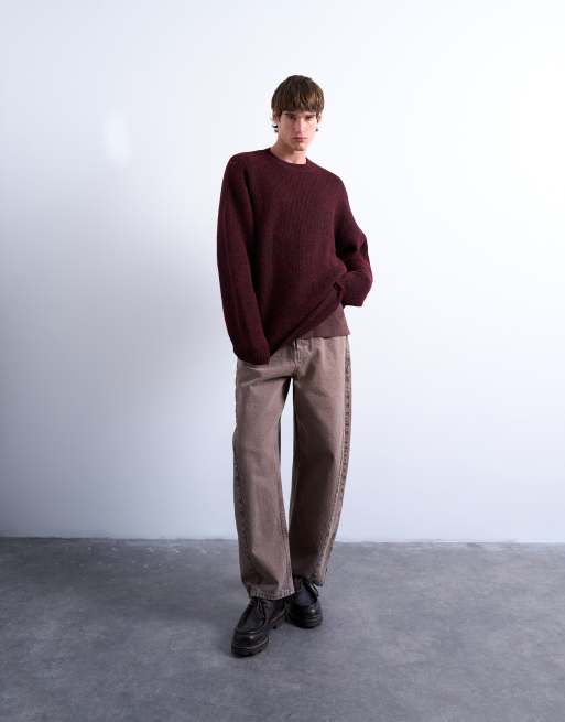 Topman – Oversize-Pullover in Burgunderrot mit Rundhalsausschnitt, 2 von 5