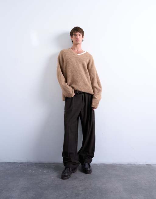 Topman – Oversize-Pullover in Steinbeige mit V-Ausschnitt, 2 von 5