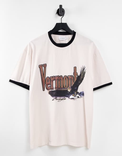 Topman oversize ringer t-shirt with vermont print in ecru