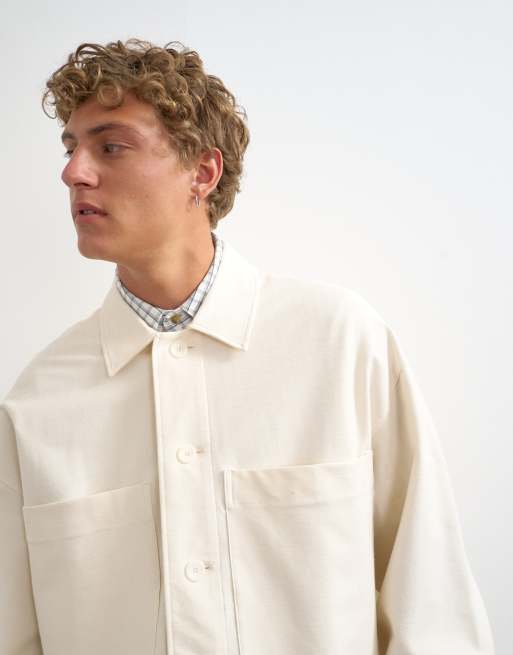 Topman oversize shacket z dżerseju twill w kolorze ecru, 3 z 5