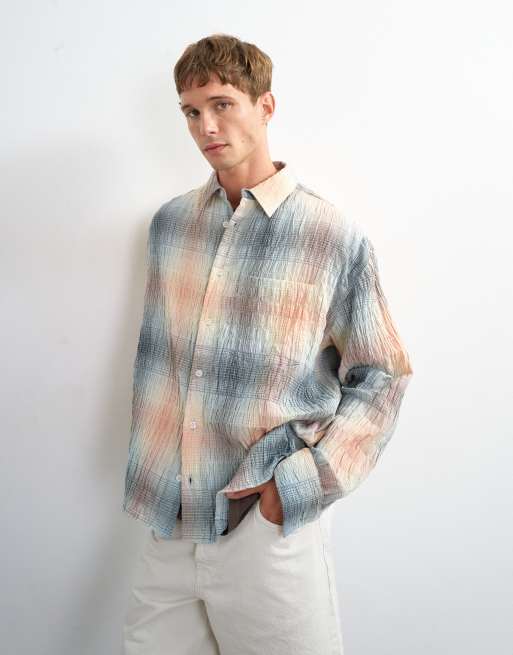 Topman oversize skjorta med krinklat rutmönster i grått, 3 av 5