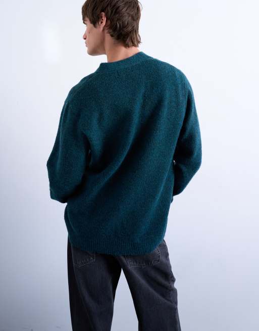 Topman – Oversize-Strickjacke in Dunkelgrün mit V-Ausschnitt, 4 von 5