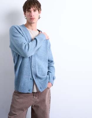 Oversize-Strickjacke in Mittelblau mit V-Ausschnitt Blau S