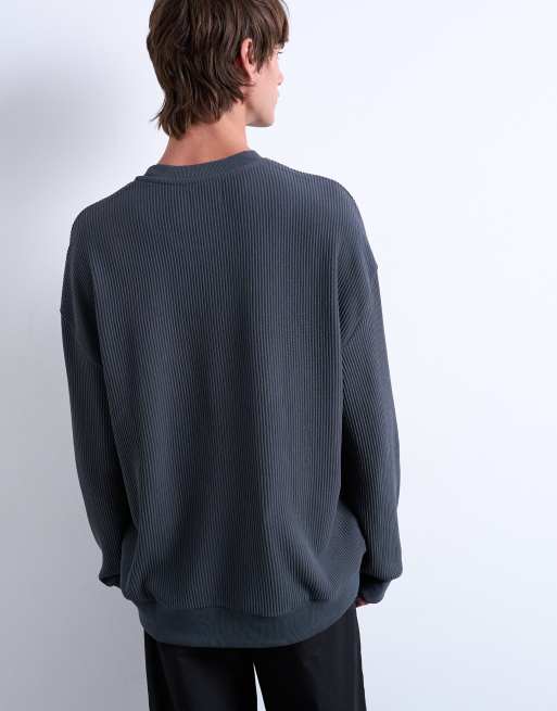 Topman – Oversize-Sweatshirt aus Ottoman-Stoff in Anthrazit mit Rundhalsausschnitt, 5 von 5