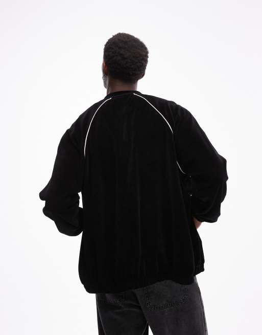 Topman – Oversize-Sweatshirt aus schwarzem Velours mit durchgehendem Reißverschluss und seitlicher Paspelierung, 2 von 4