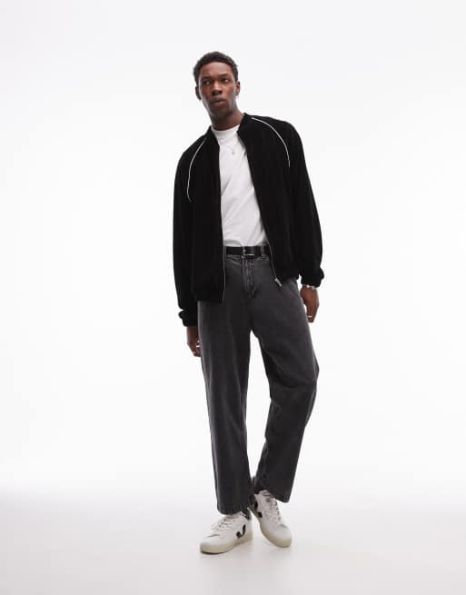 Topman – Oversize-Sweatshirt aus schwarzem Velours mit durchgehendem Reißverschluss und seitlicher Paspelierung, 4 von 4