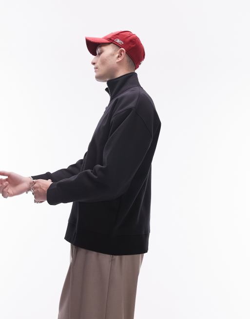 Topman – Oversize-Sweatshirt aus schwerem Stoff in Schwarz mit kurzem 1/4-Reißverschluss, 2 von 4