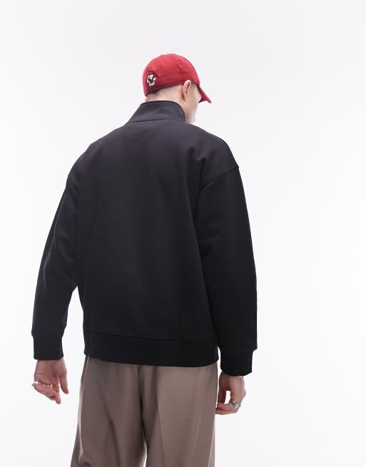 Topman – Oversize-Sweatshirt aus schwerem Stoff in Schwarz mit kurzem 1/4-Reißverschluss, 4 von 4