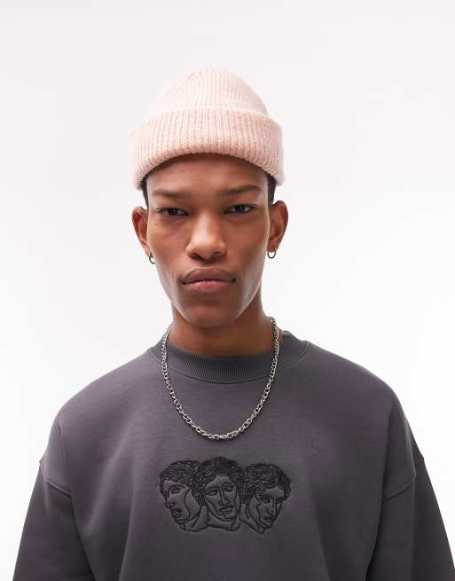 Topman – Oversize-Sweatshirt in Dunkelgrau mit drei aufgestickten Statuen