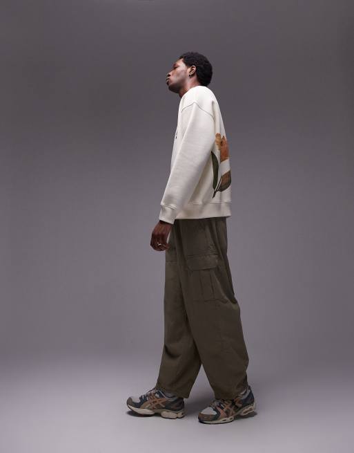Topman – Oversize-Sweatshirt in Ecru mit Pressblumendruck auf Vorder- und Rückseite, 4 von 4