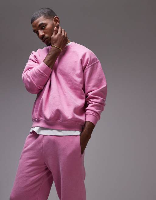 Topman – Oversize-Sweatshirt mit pinkfarbener Vintage-Waschung