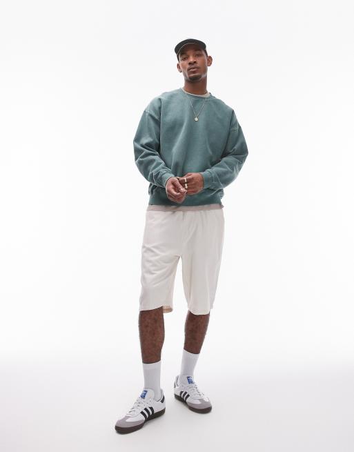 Topman – Oversize-Sweatshirt mit Vintage-Waschung in Dunkelgrün