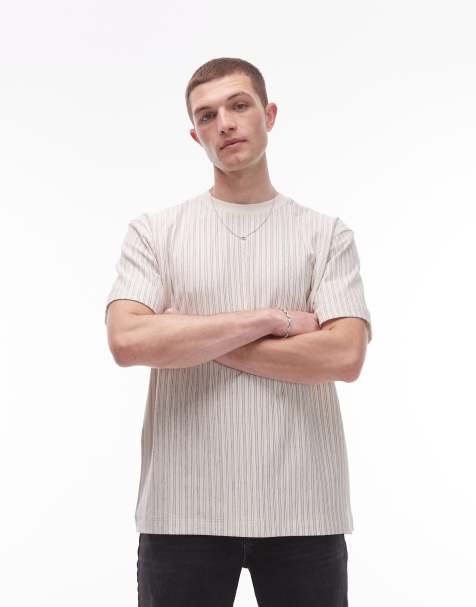 Topman – Oversize-T-Shirt in Ecru mit feinen Streifen - view 1