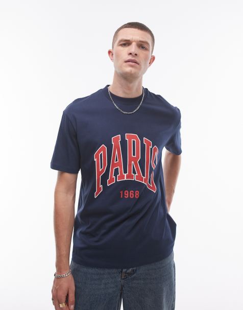 Topman – Oversize-T-Shirt in Marineblau mit „Paris“-Print - view 1