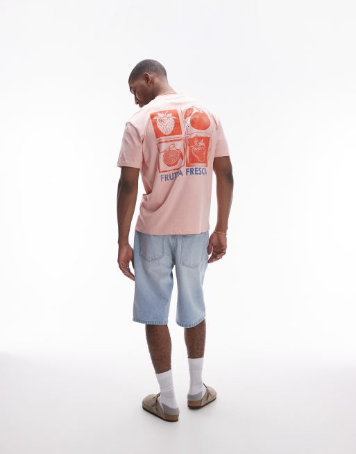 Topman – Oversize-T-Shirt in Rosa mit Frucht-Print