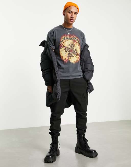 Topman – Oversize-T-Shirt in verwaschenem Schwarz mit Metallica-Feuerwirbel-Print, 3 von 4