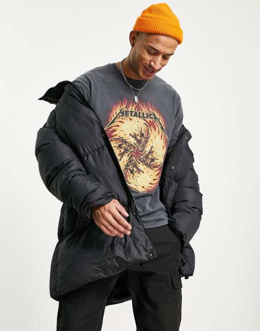 Topman – Oversize-T-Shirt in verwaschenem Schwarz mit Metallica-Feuerwirbel-Print, 4 von 4